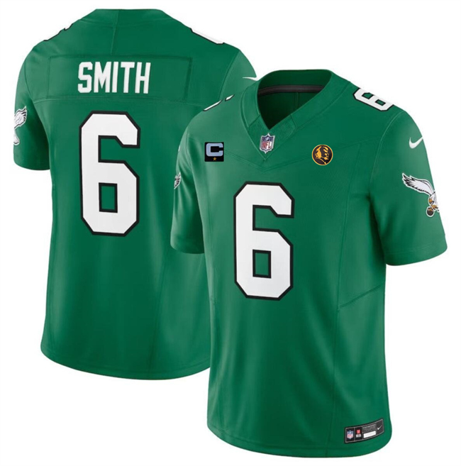 Men's Philadelphia Eagles #6 DeVonta Smith Green 2023 F.U.S.E. Throwback With 1-star C Patch And John Madden Patch Vapor Limited Football Stitched Jersey